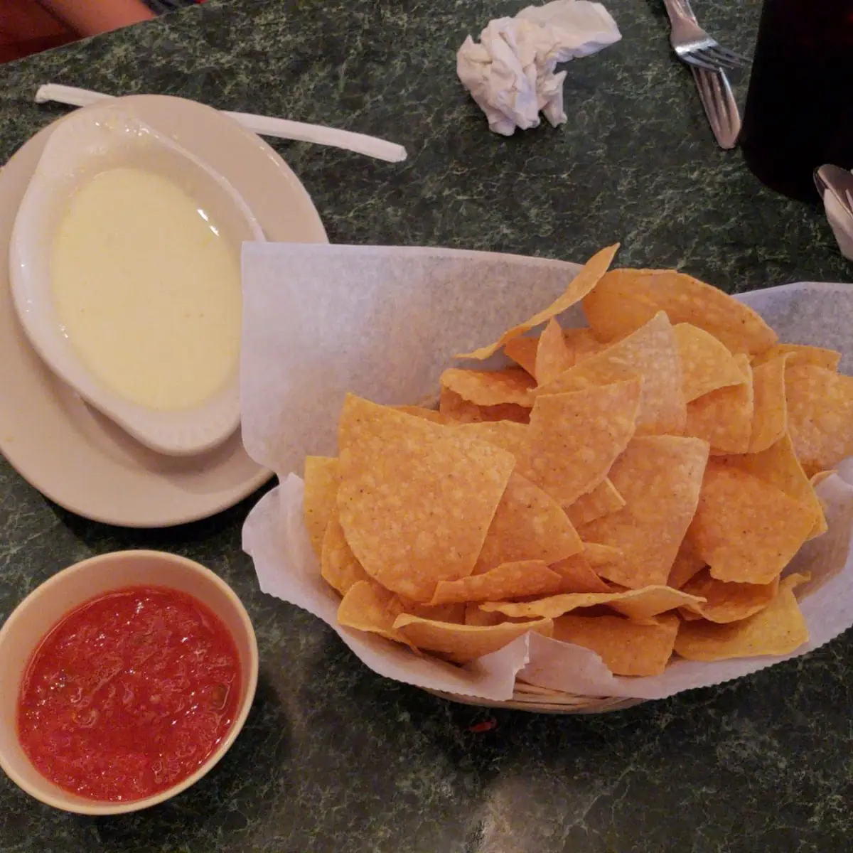 Chips Salsa and Cheese Dip