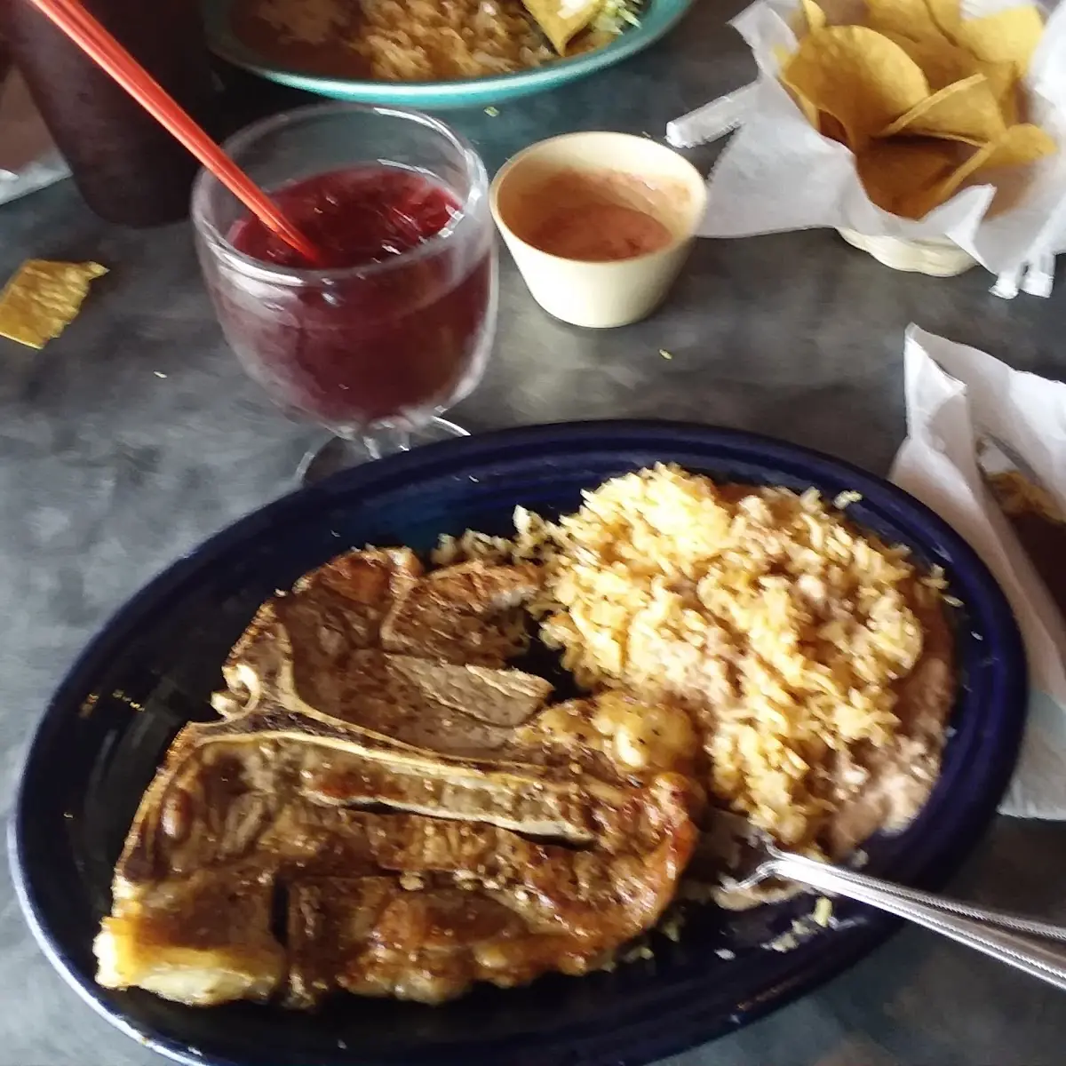 Tone w Refried Beans over Rice & Sangria Drink
