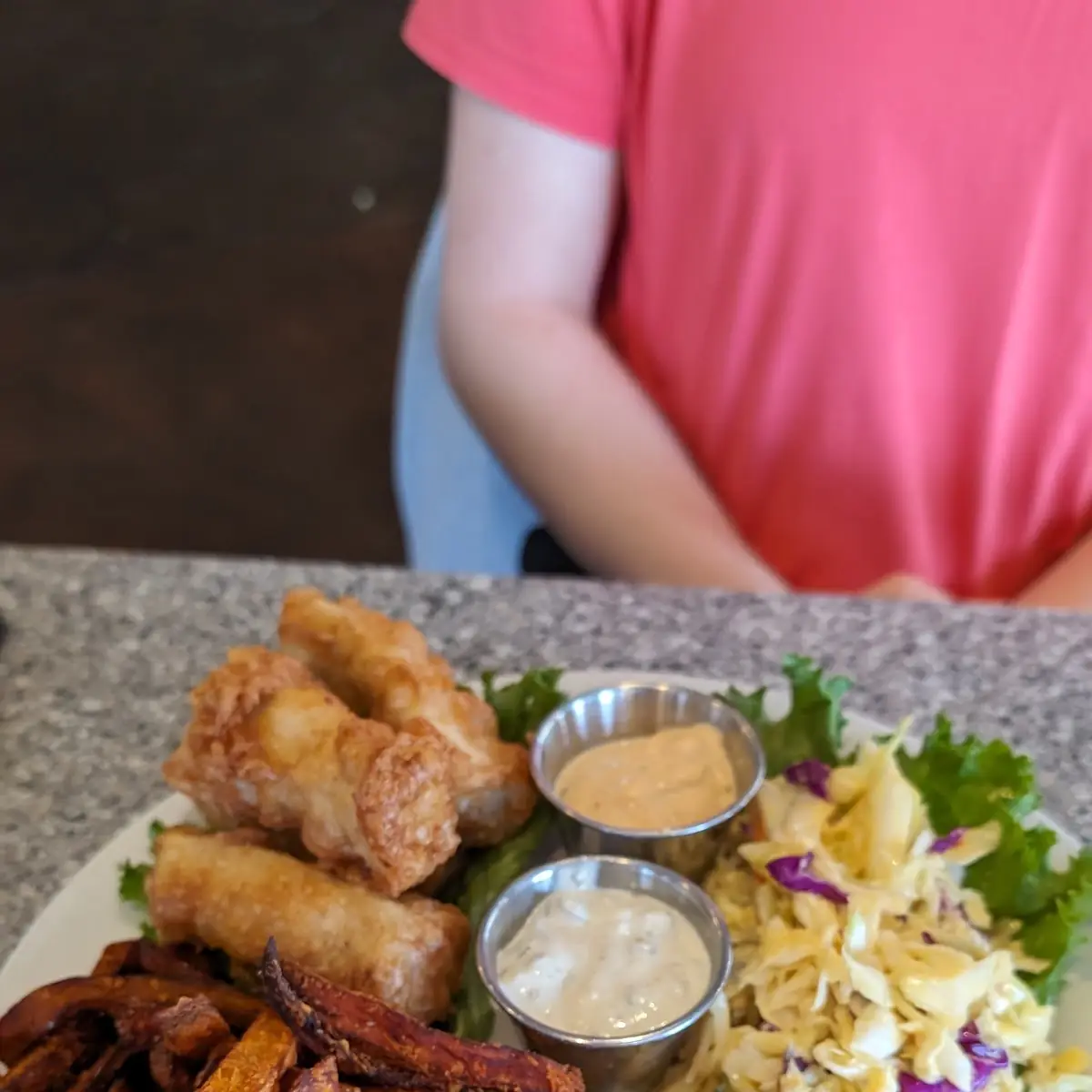 Fish and Chips with Mango Chilli Coleslaw
