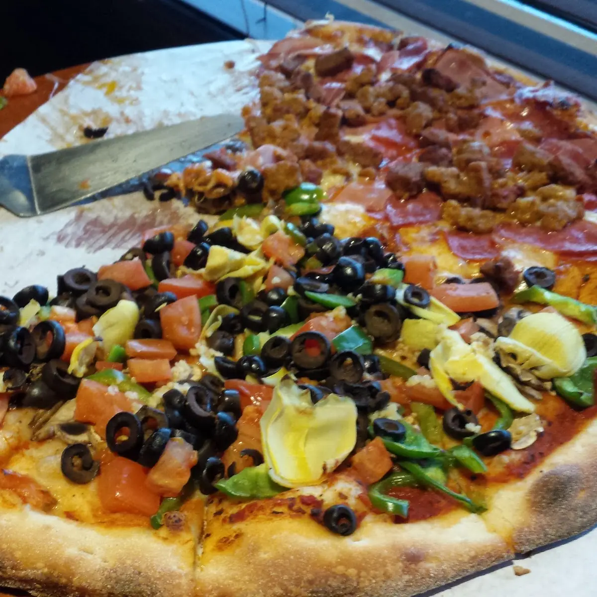 Half Vegetarian and Half Meat Lovers Pizza