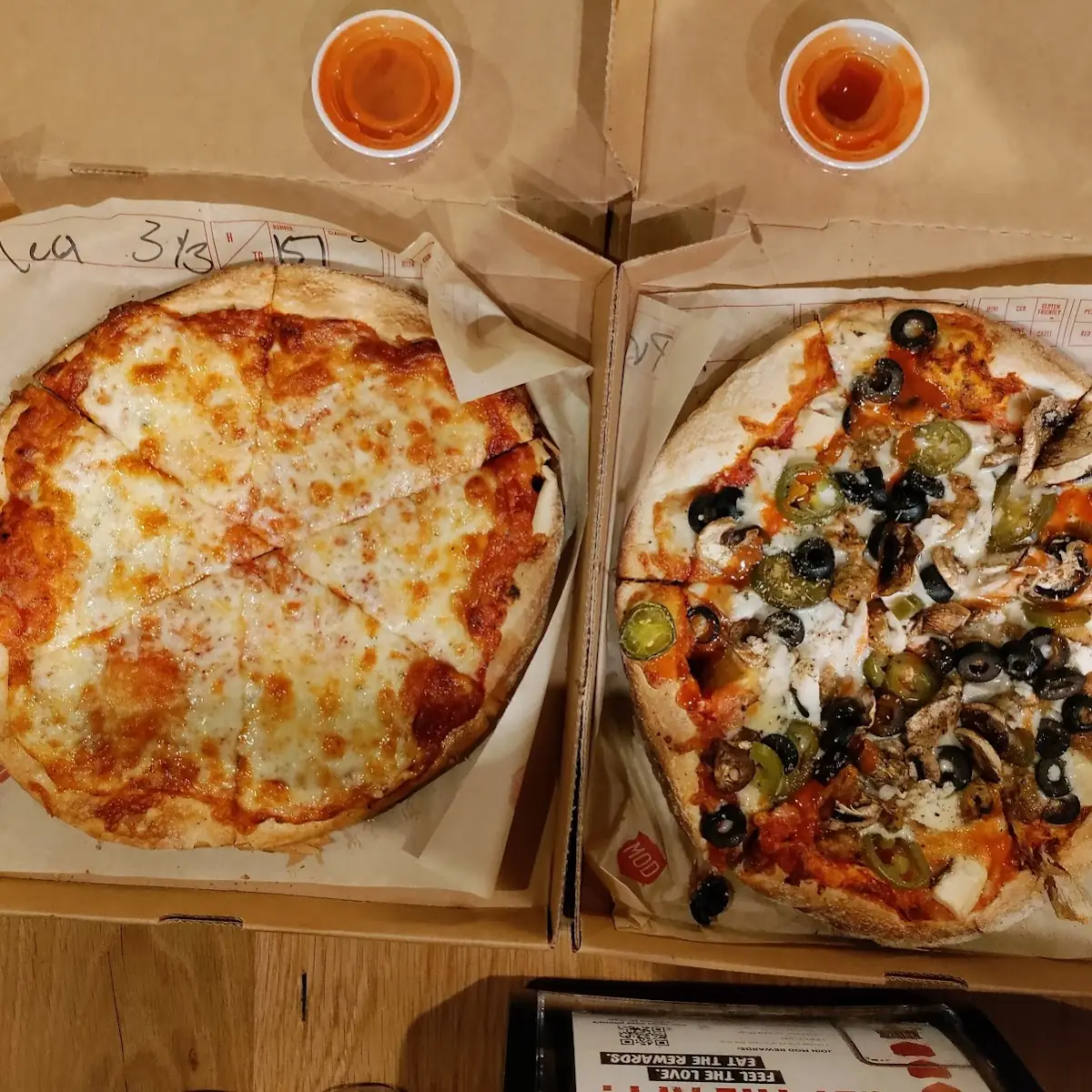 Maddy Cheese Pizza and Caspian Chicken Pizza