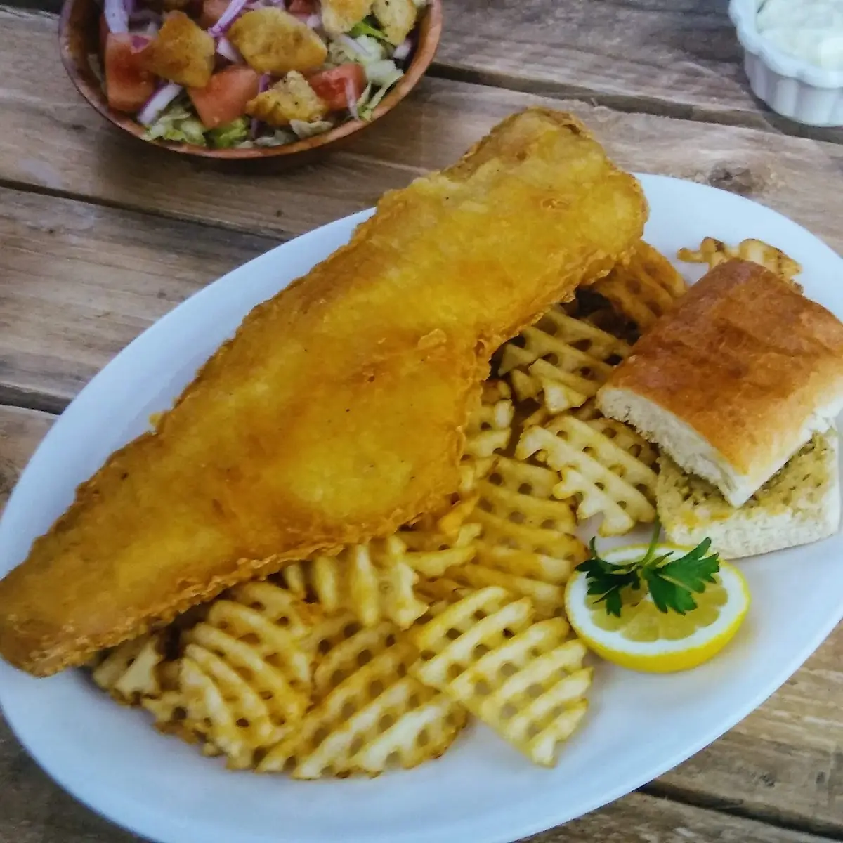 Fried Haddock with Waffle Fries