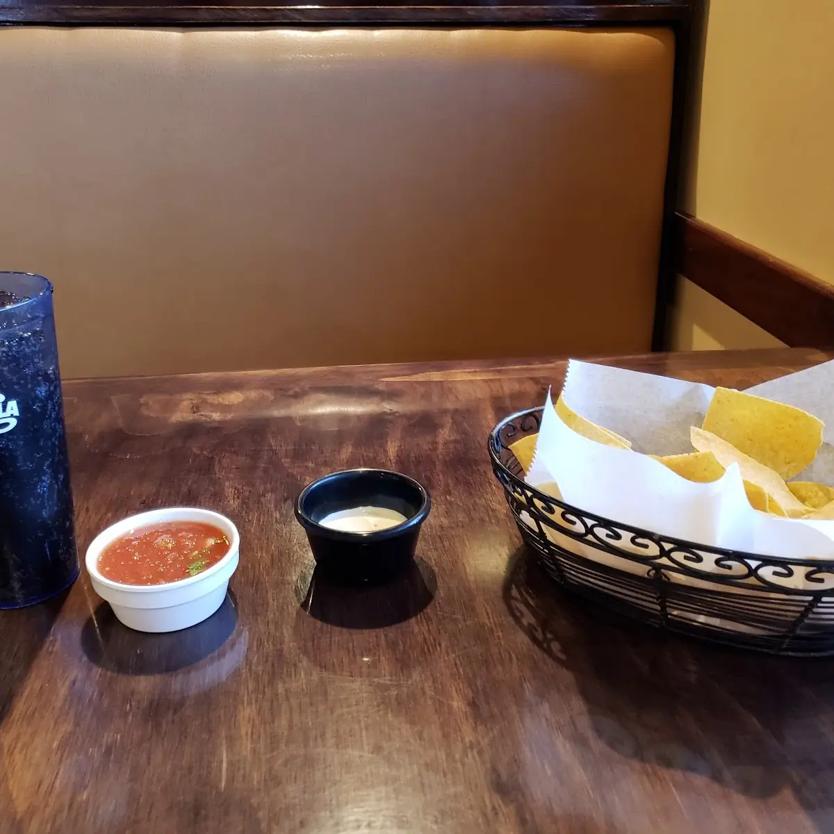 Chips Salsa and White Dipping Sauce