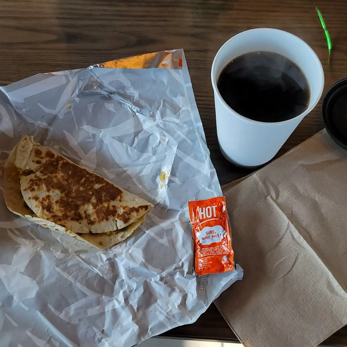 Breakfast Quesadilla Sausage and Premium Hot Coffee