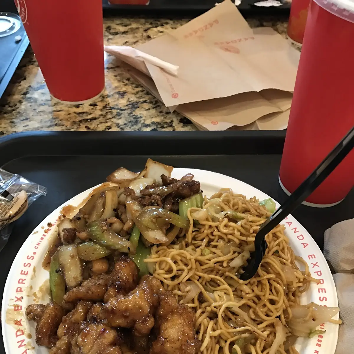 Chow Mein Orange Chicken and Black Pepper Chicken