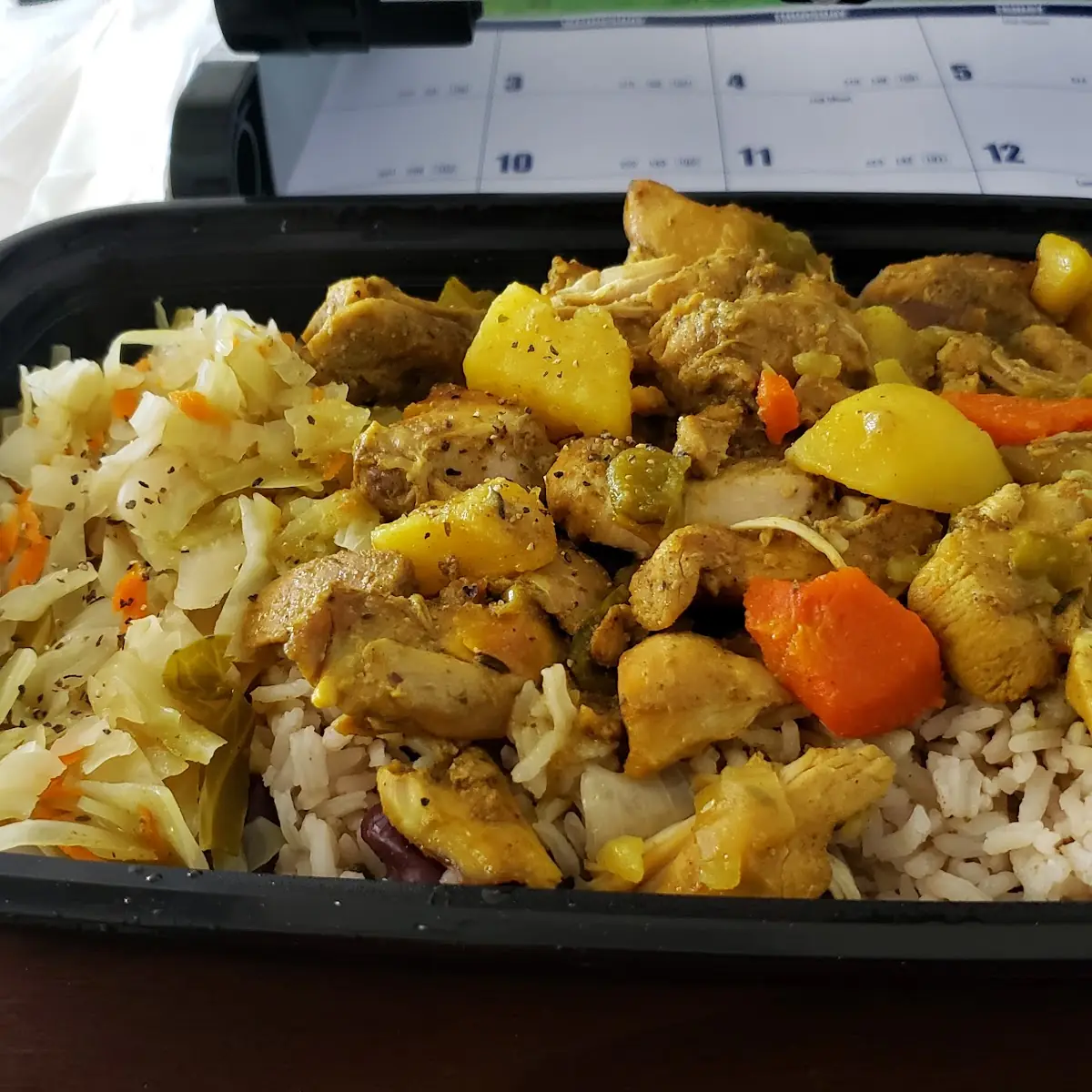 Curry Chicken Rice and Peas Cabbage