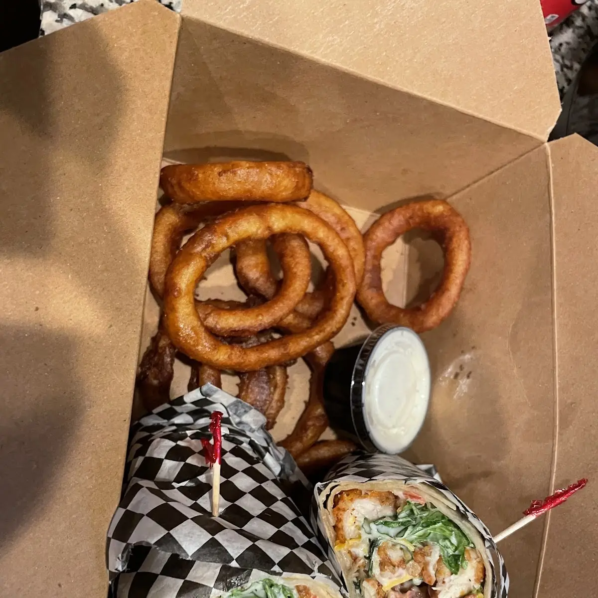 Chicken Bacon Ranch Wrap with Onion Rings