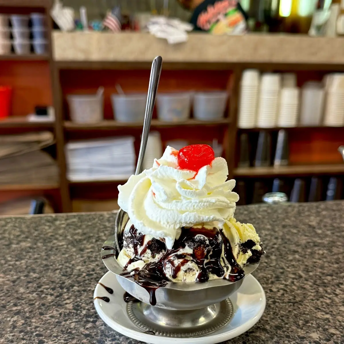 Cherry Vanilla Sundae with Hot Fudge