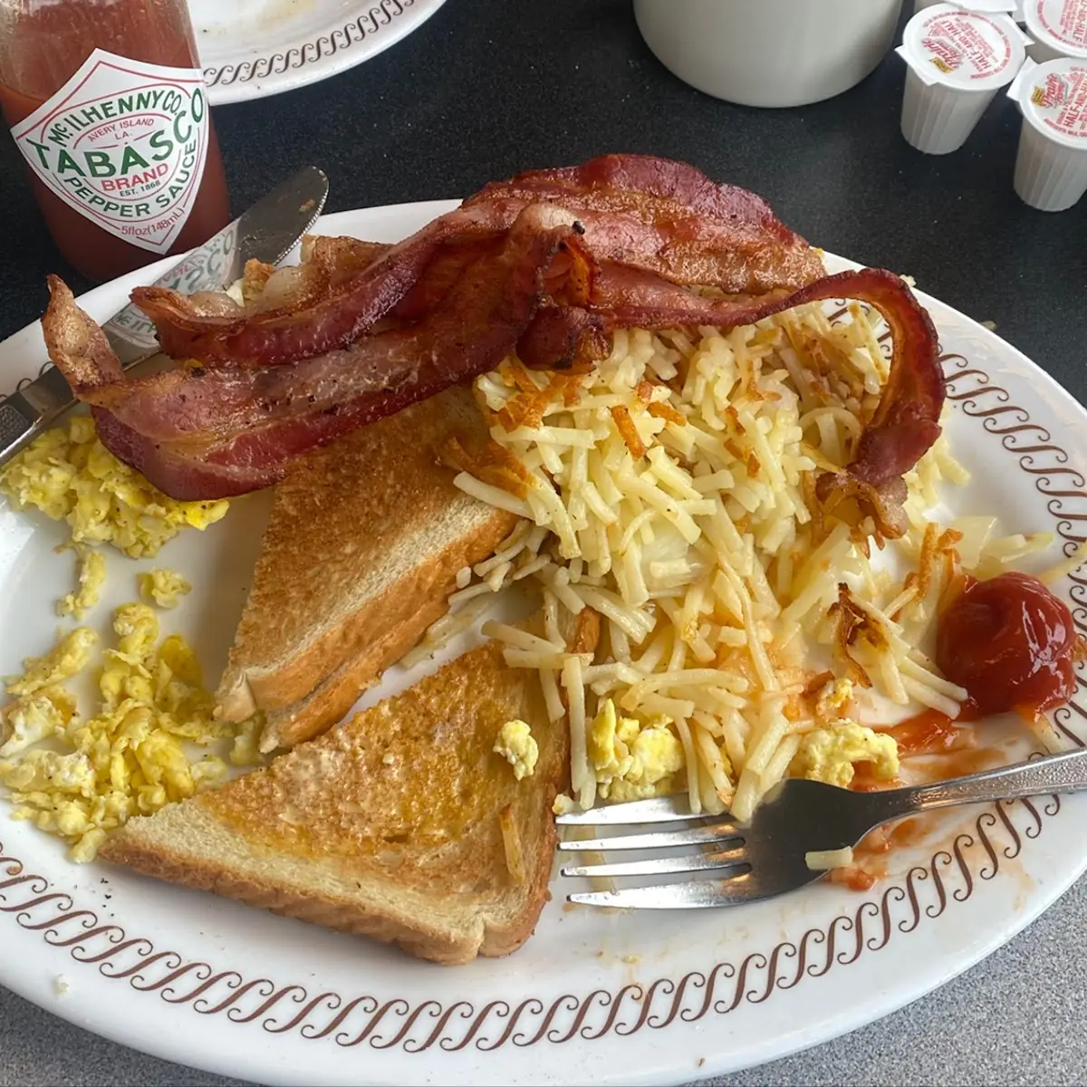 Two Egg Breakfast with Hash Brown and Bacon