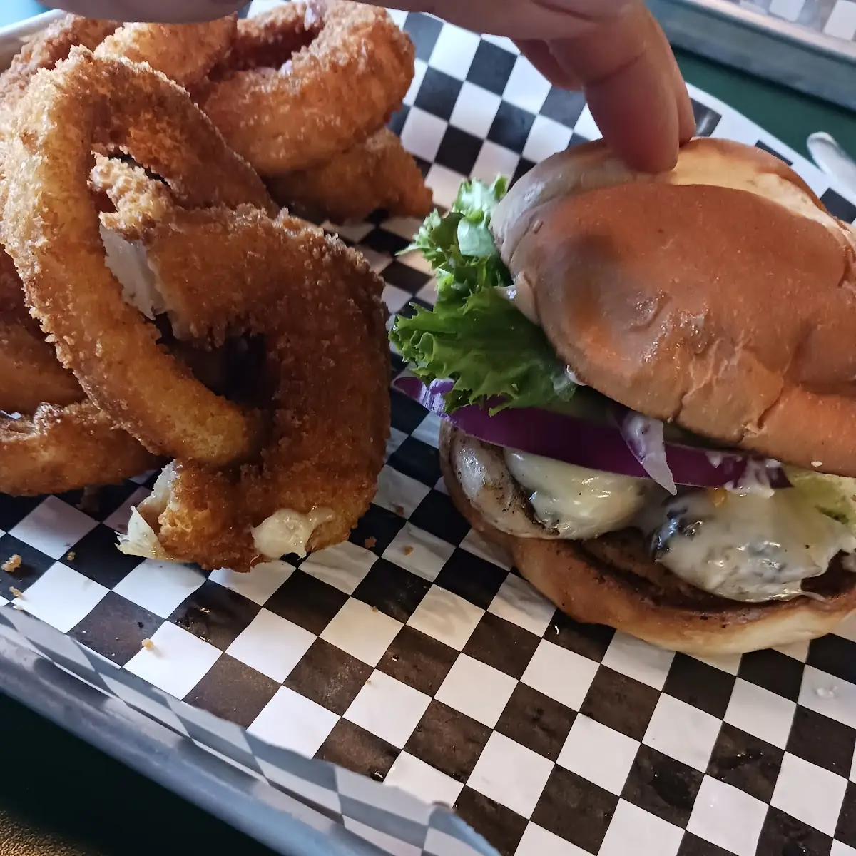 Chicken Burger with Onion Rings