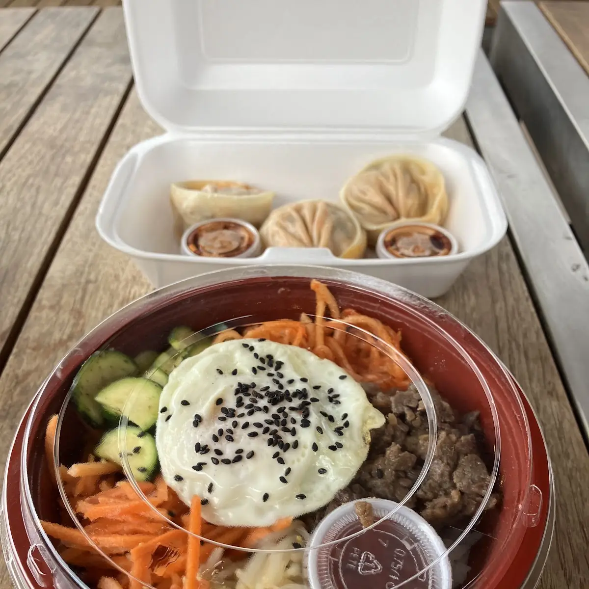 Kimchi Dumplings and Beef Bibimbap