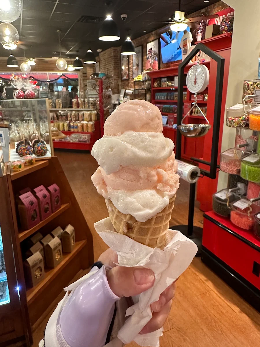 Peach and Coconut Gelato on Waffle Cone