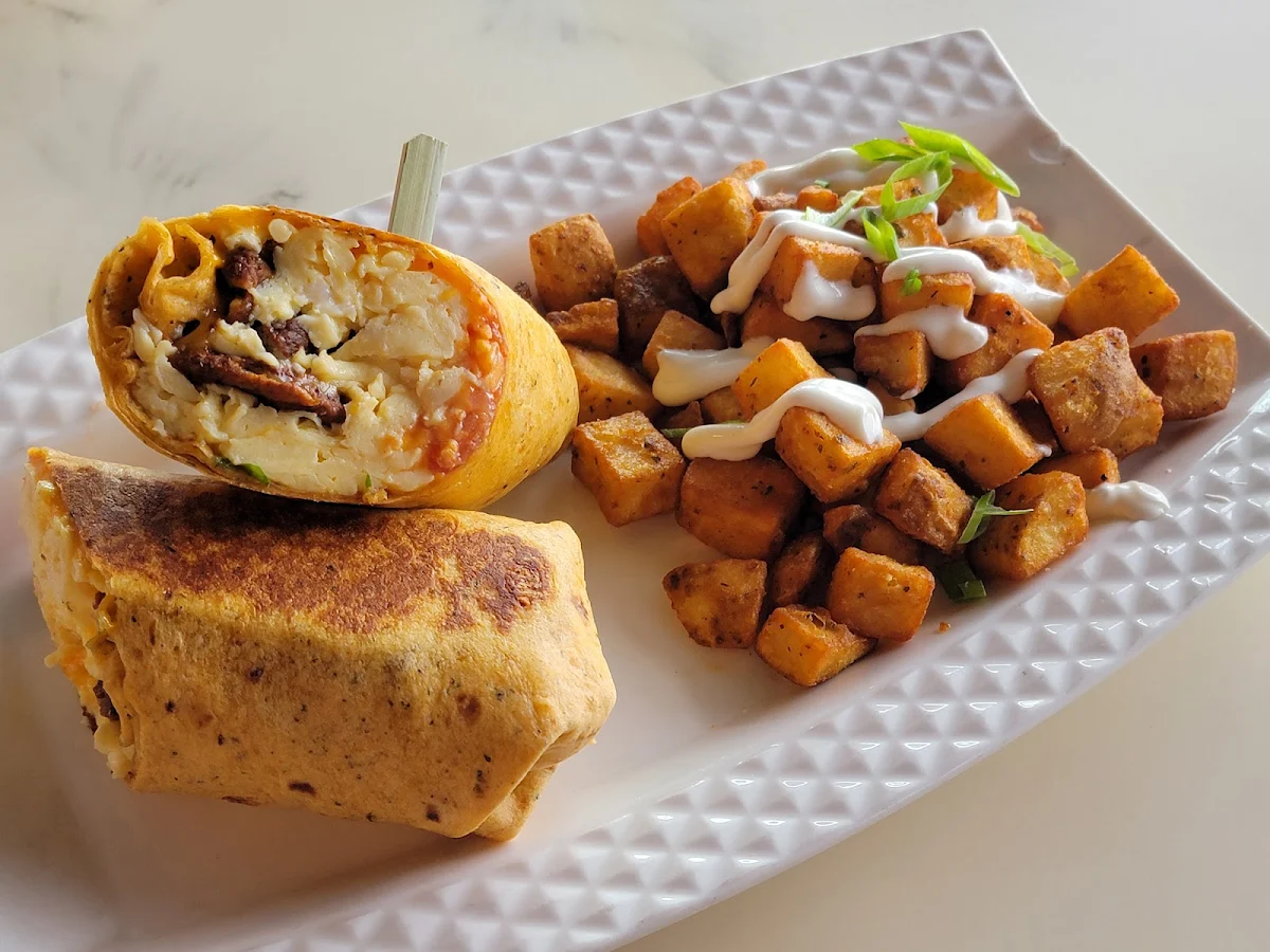 Breakfast Burrito with Sausage, The Blind Angler Grill
