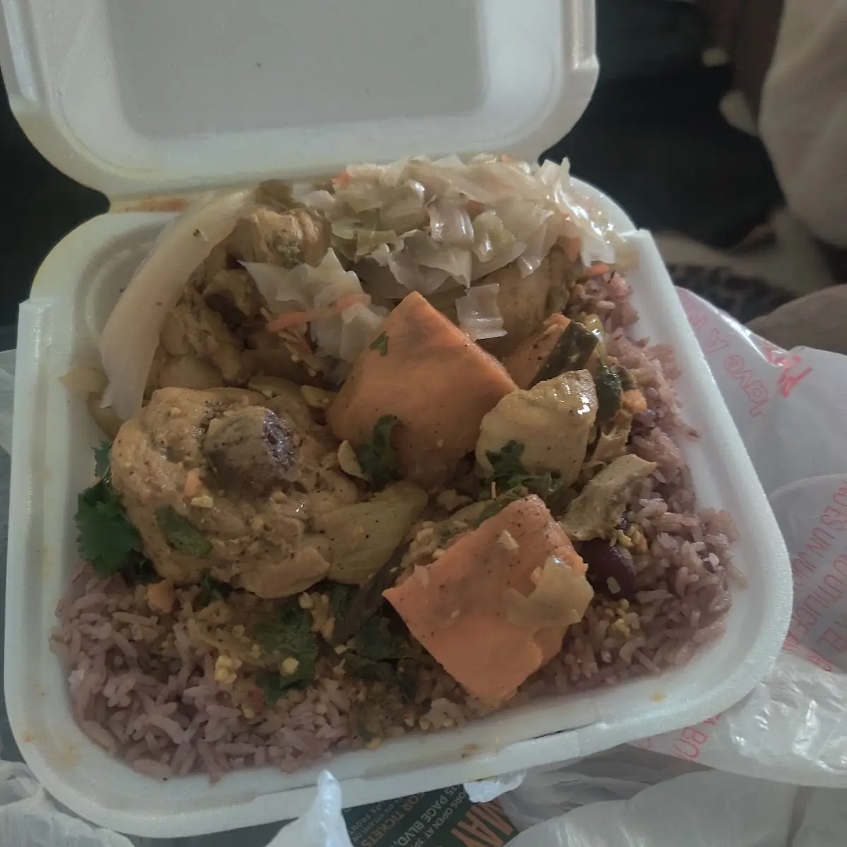Curry Chicken Rice and Peas with Cabbage