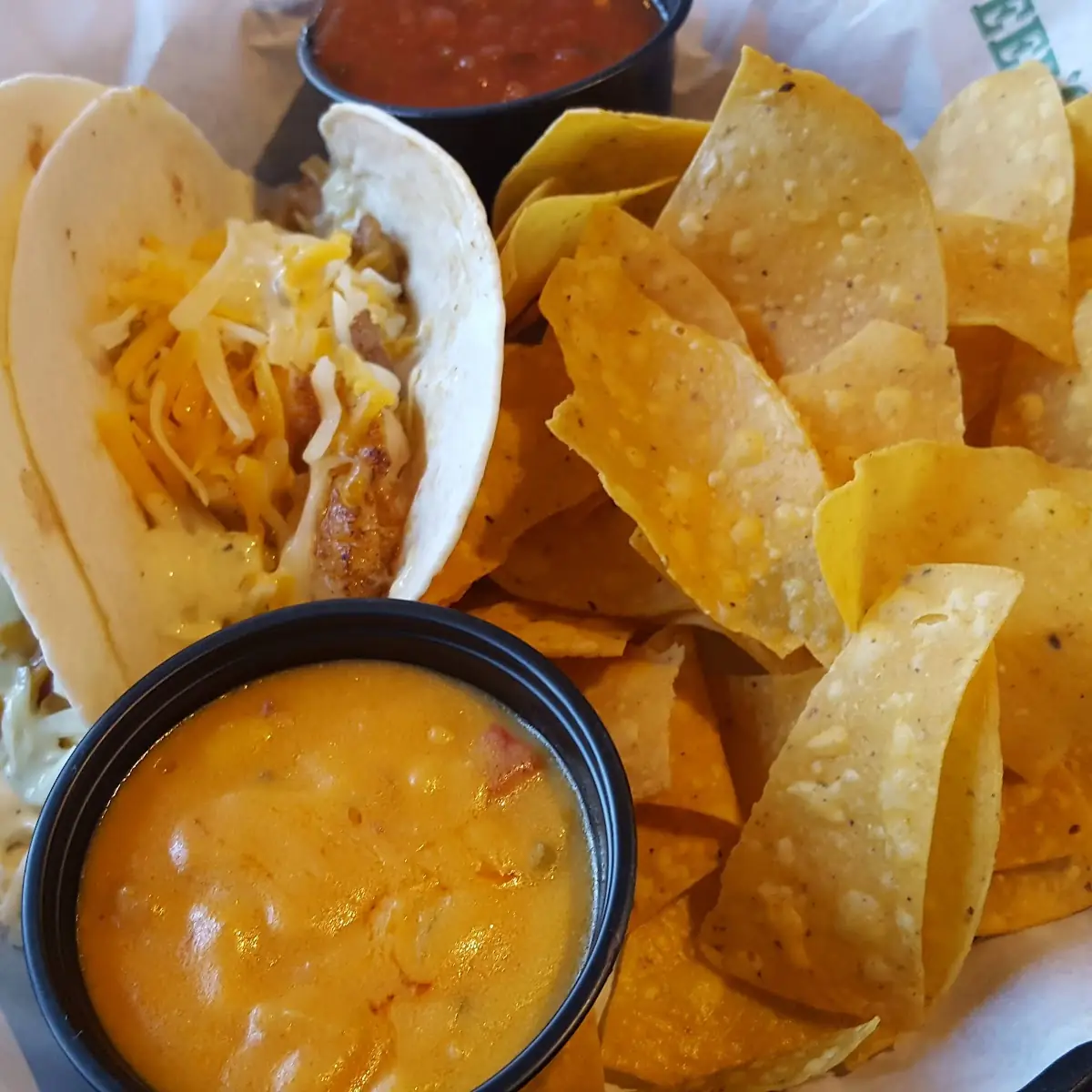 Grilled Fish Tacos with Chips and Queso
