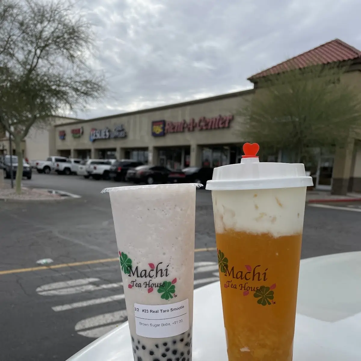 Taro Slush & Peach Tea with Cheese Foam