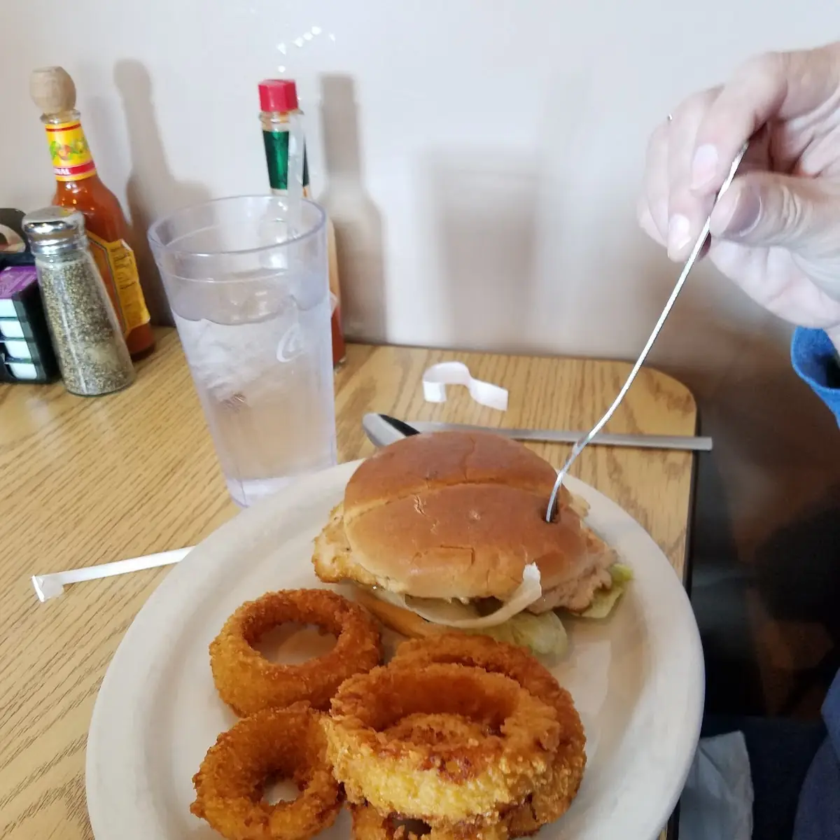 Chicken Sandwich and Onion Rings