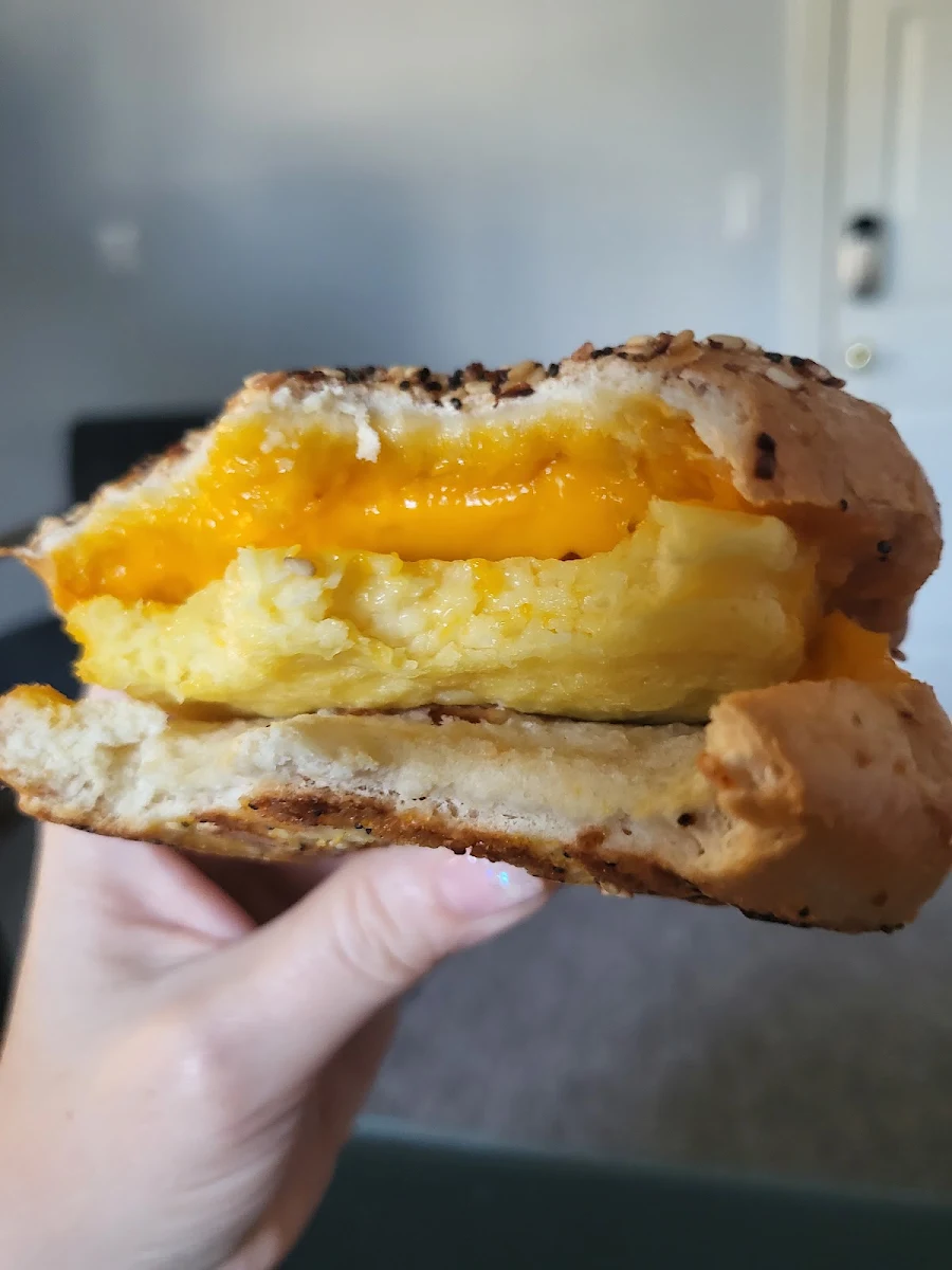 Vegan Egg and Vegan Cheese on Everything Bagel