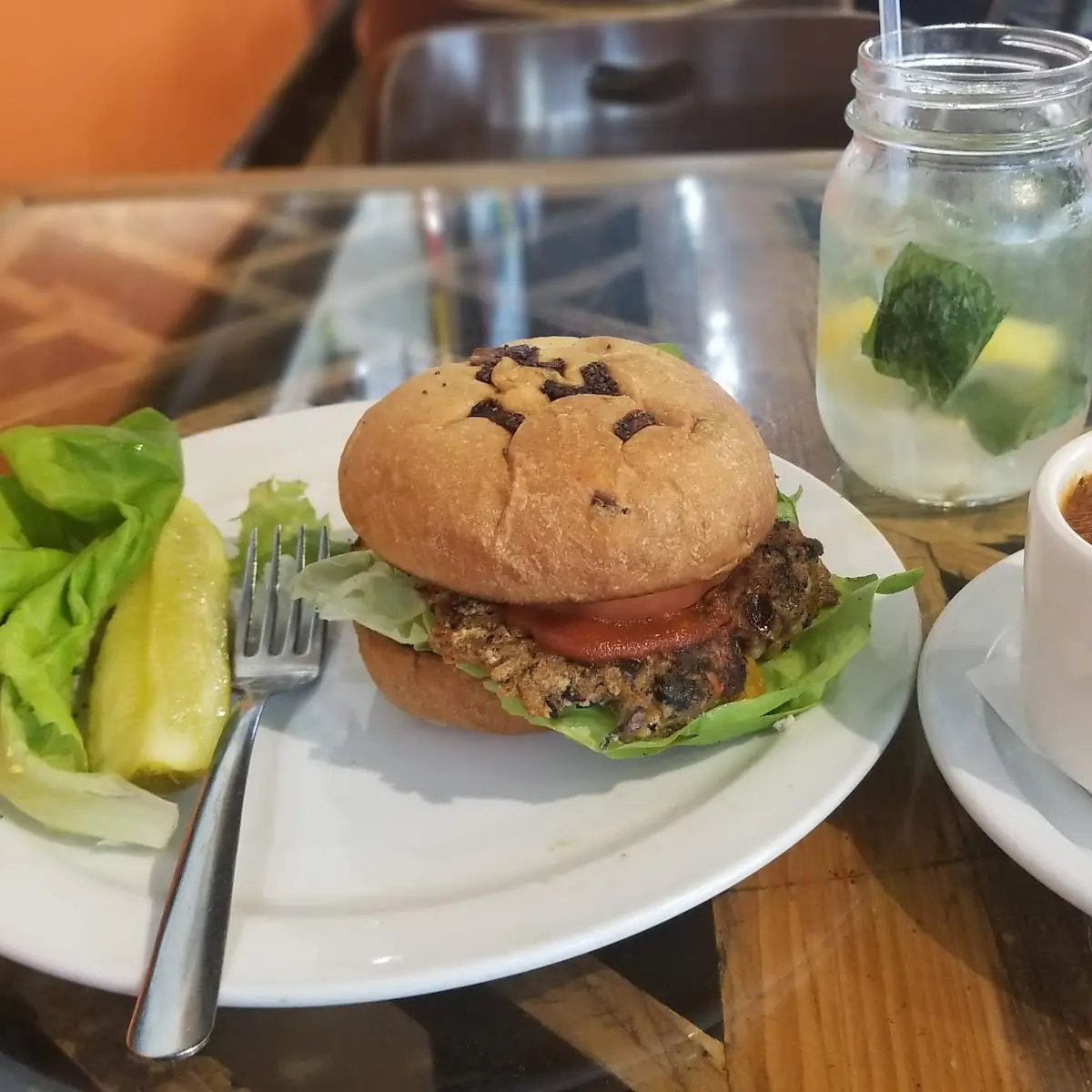 Vegan Burger and Tomato Basil Soup