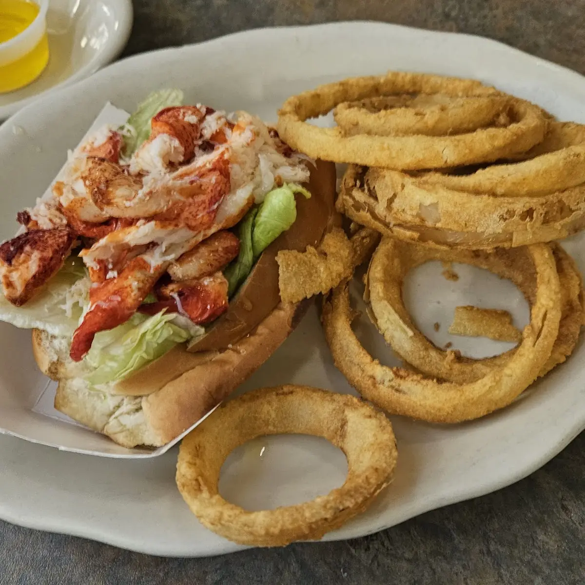 Lobsta Roll and Onion Rings