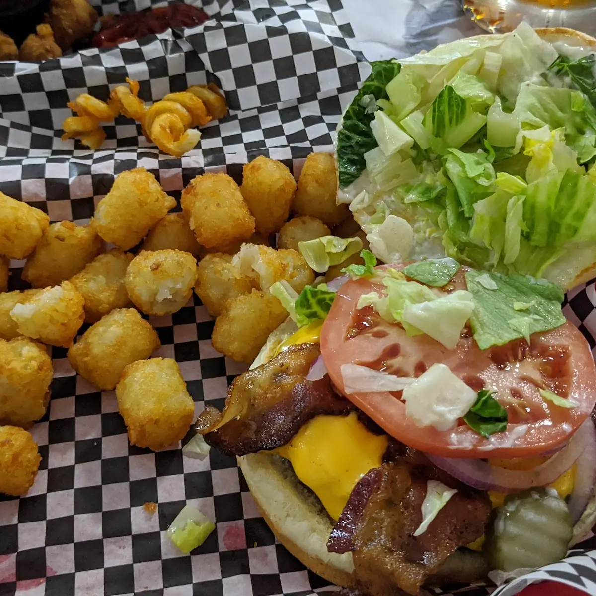 Cheese Burger and Tater Tots