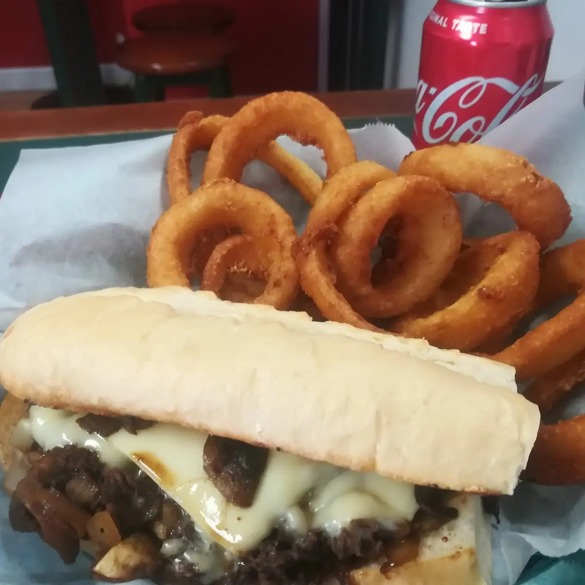Philly Cheese Steak and Onion Rings
