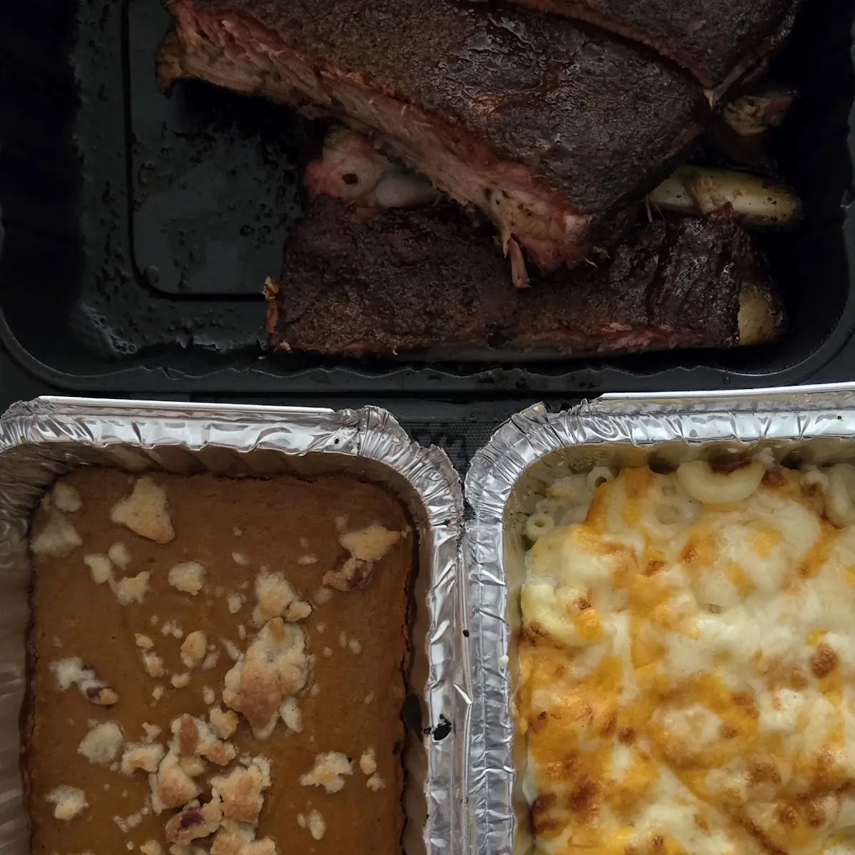 Ribs Mac and Cheese and Sweet Potato