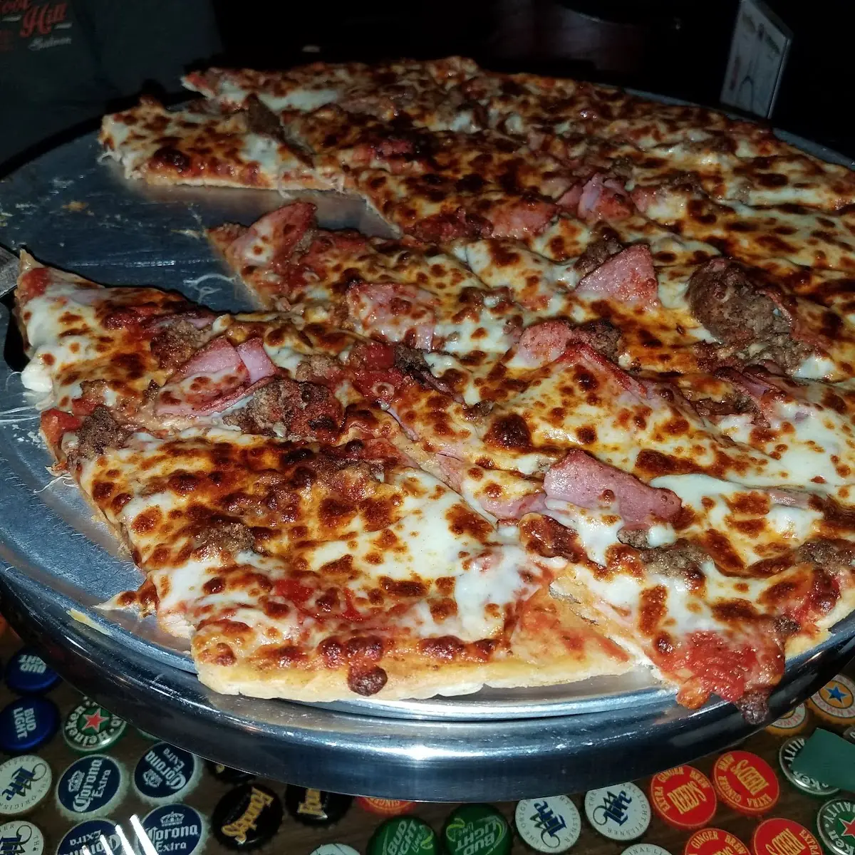 Thin Crust Pizza with Ham & Ground Beef