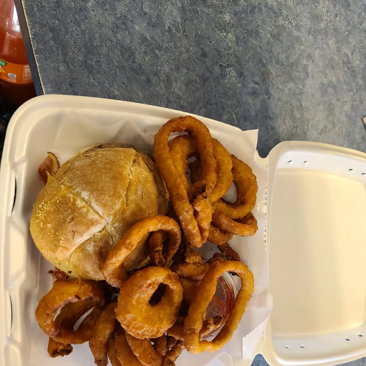 Bacon Burger and Onion Rings