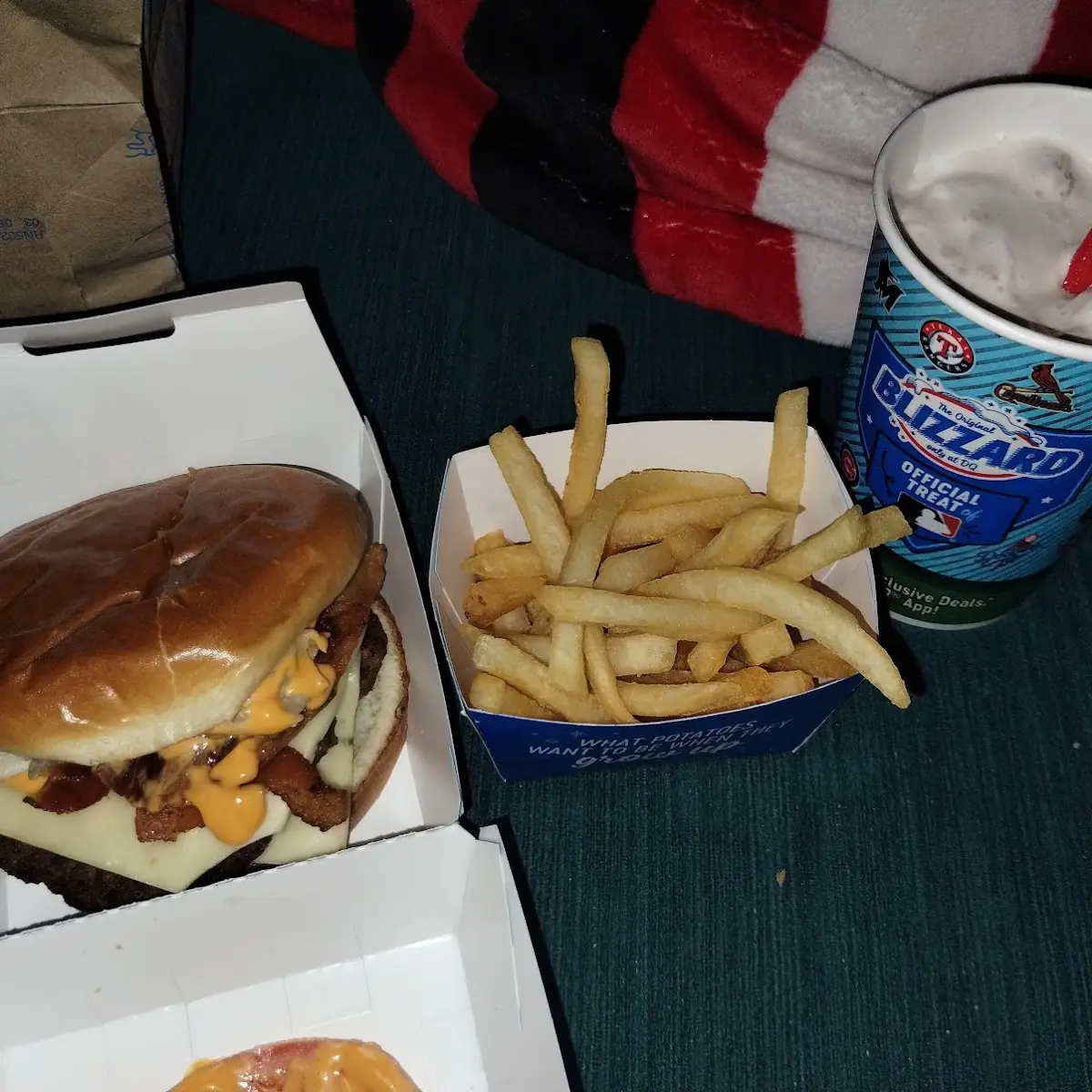 Flamethrower Burger Combo and Chocolate Chip Cookie Dough Blizzad