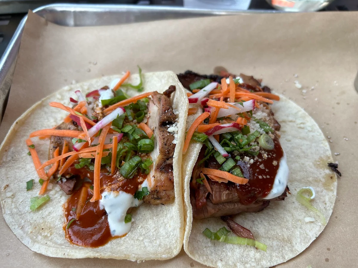 Brisket Taco and Pulled Pork Taco