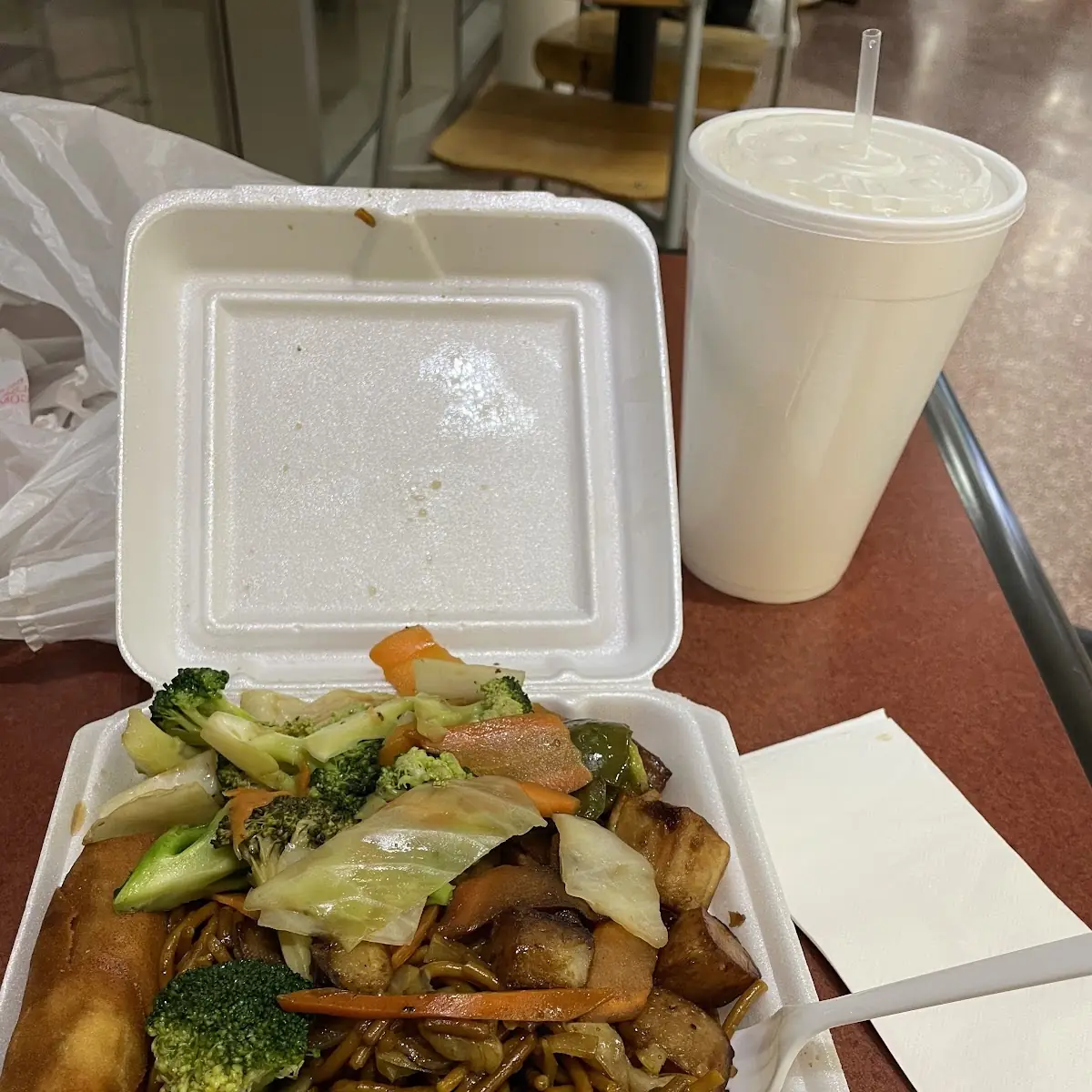 Vegetable Lo Mein and Spring Roll