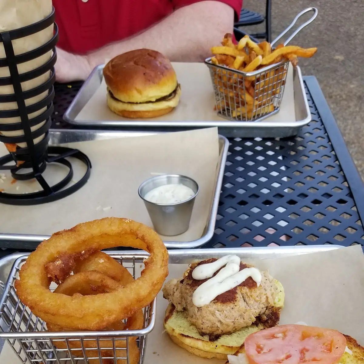 Crab Cake Sandwich with Onion Ring Basket