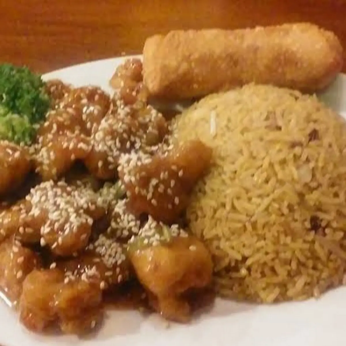 Sesame Seed Chicken with Pork Fried Rice and Egg Roll