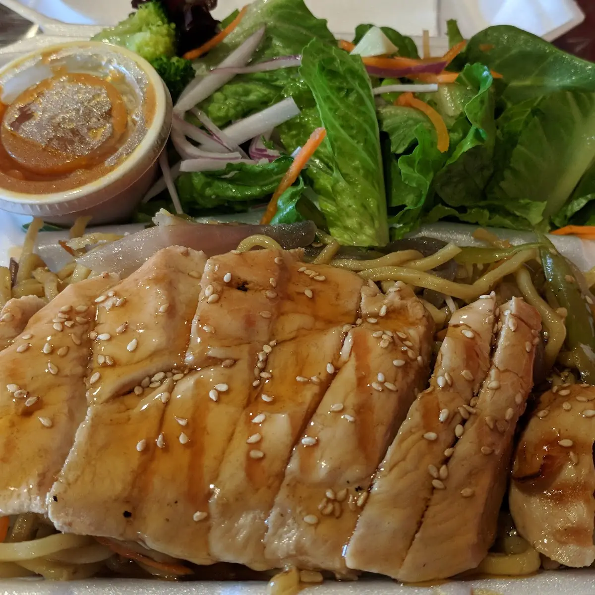 Chicken Noodles and Salad