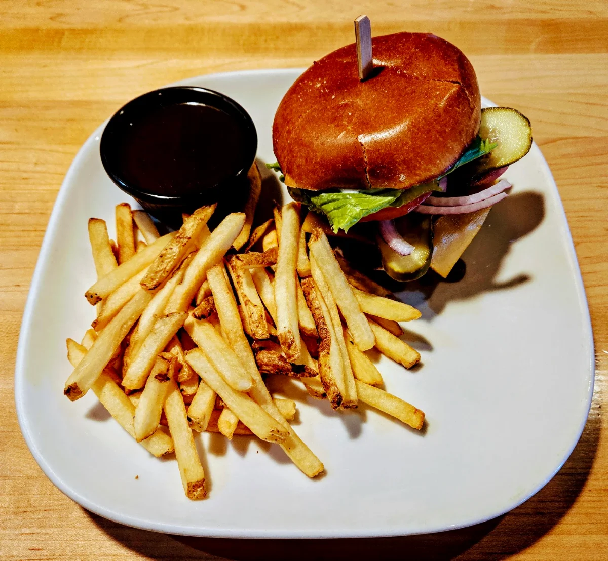 Maple Bacon Cheddar Burger and Fries