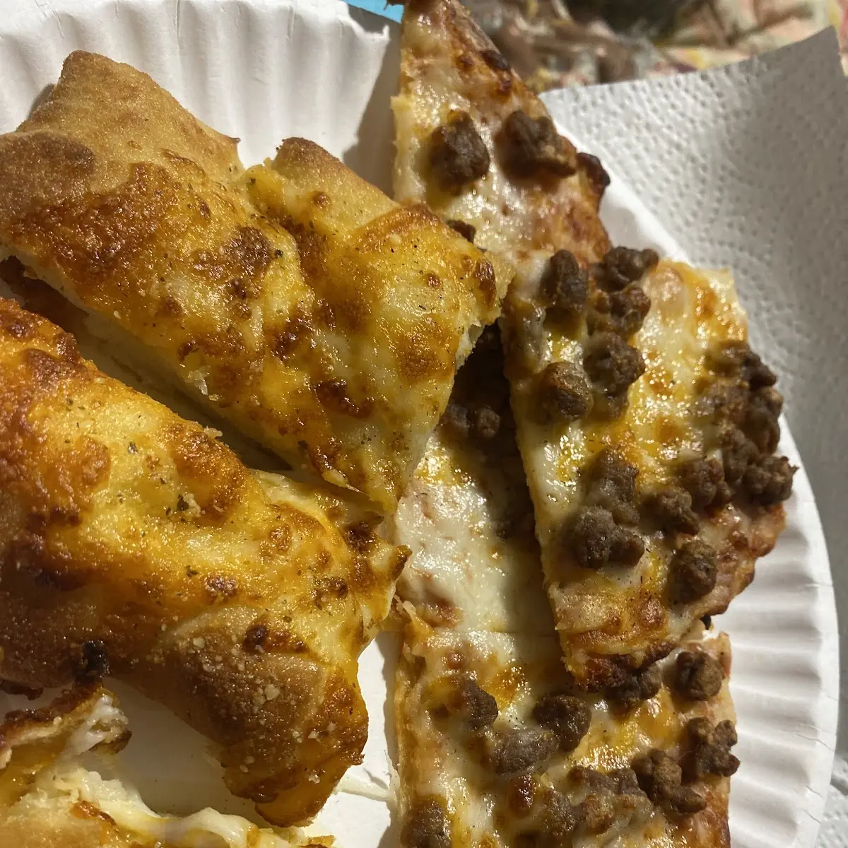 Stuffed Cheesy Bread & Beef Cheddar Cheese Pizza Slice