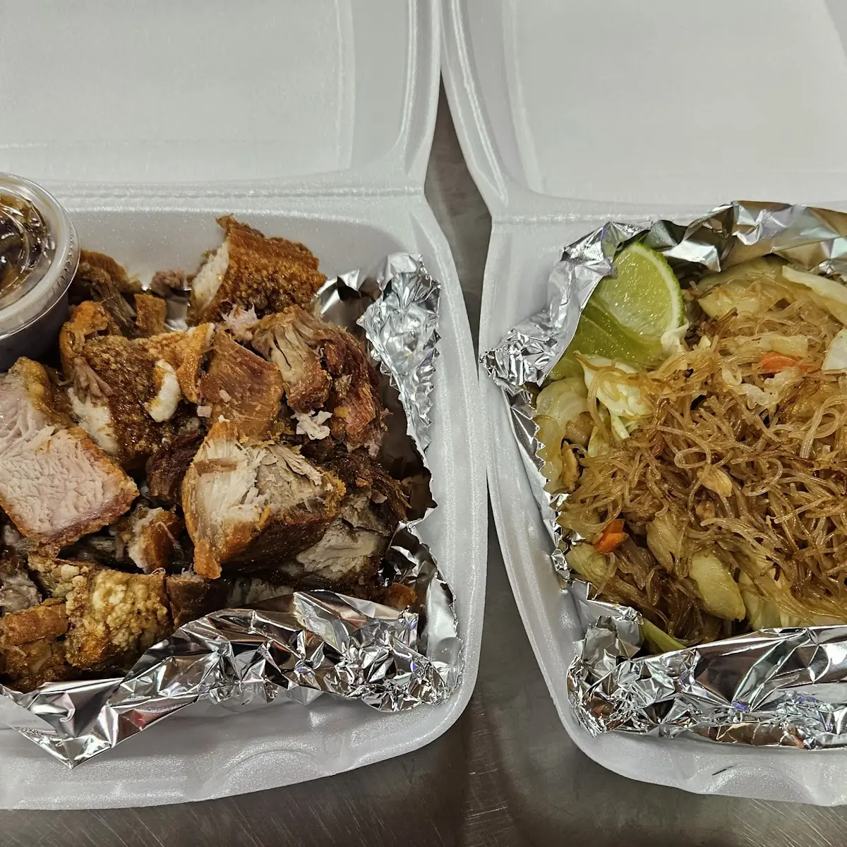 Lechon Kawali and Pancit Bihon