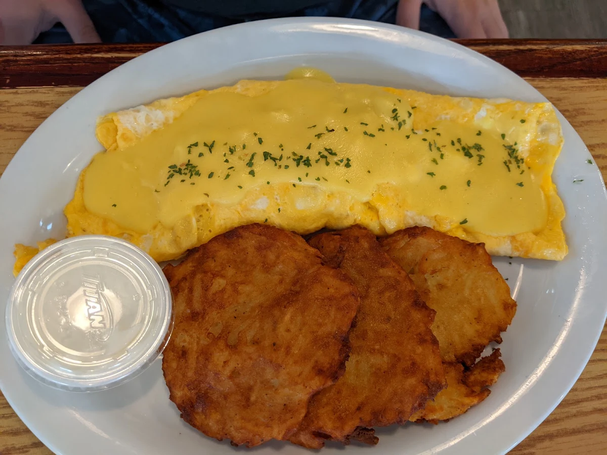 Eggs Benedict Omelette with Latkas