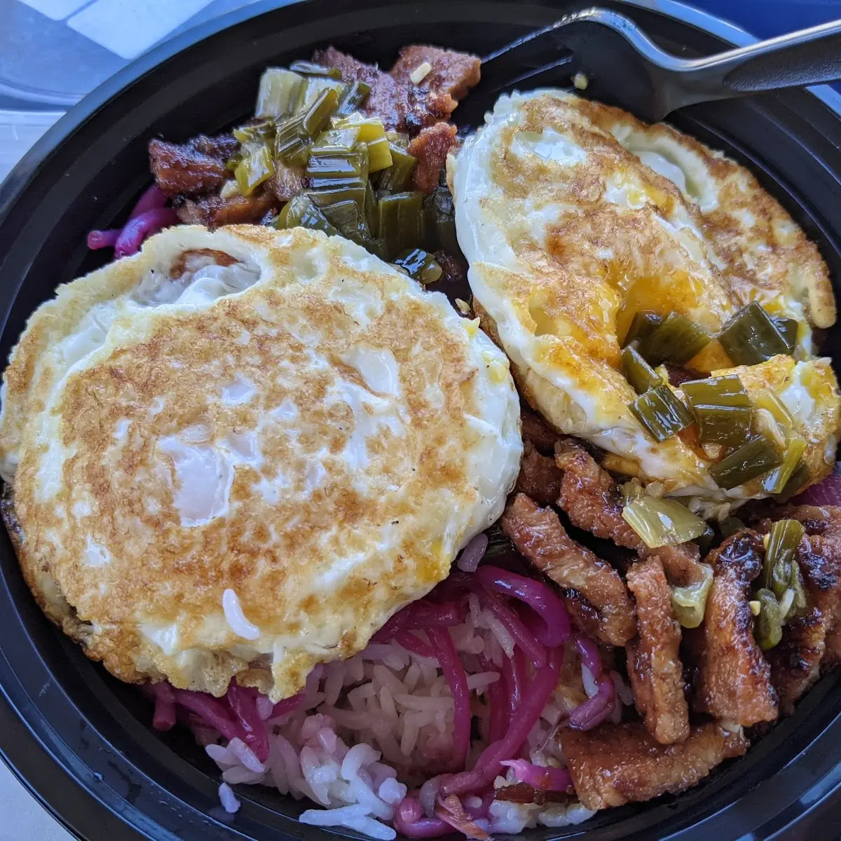 Grilled Pork Rice Bowl w Fried Eggs