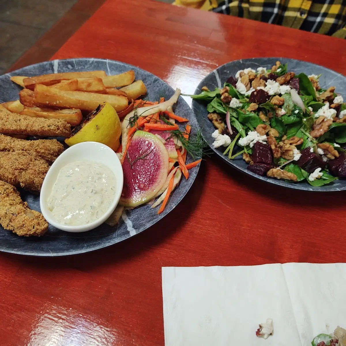 Fish and Chips and Beet Salad
