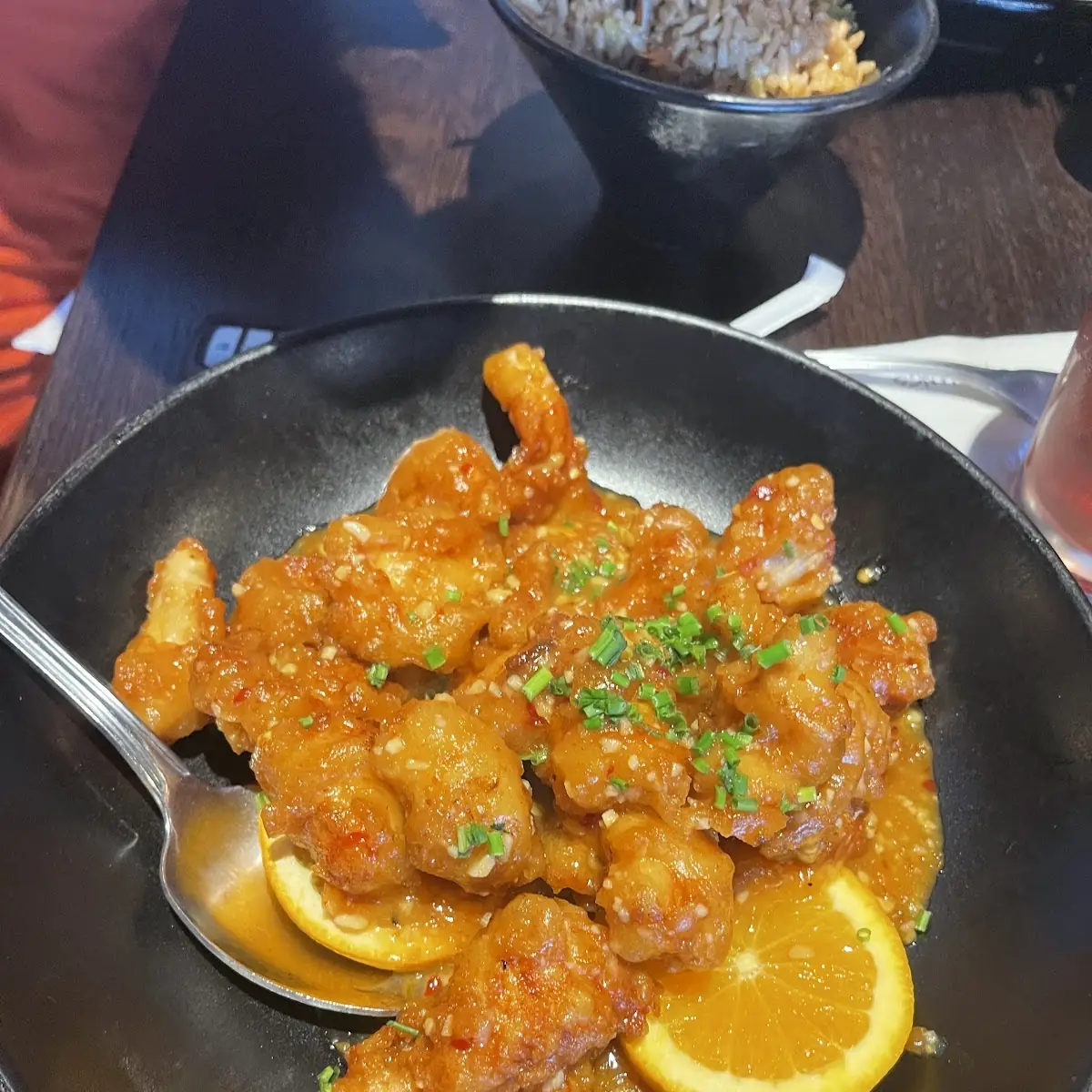 Crispy Honey Shrimp over Rice Noodles