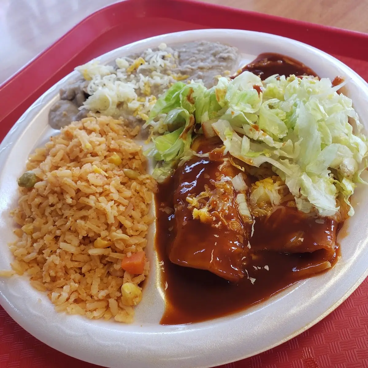 Cheese Enchilada Plate with Rice and Beans