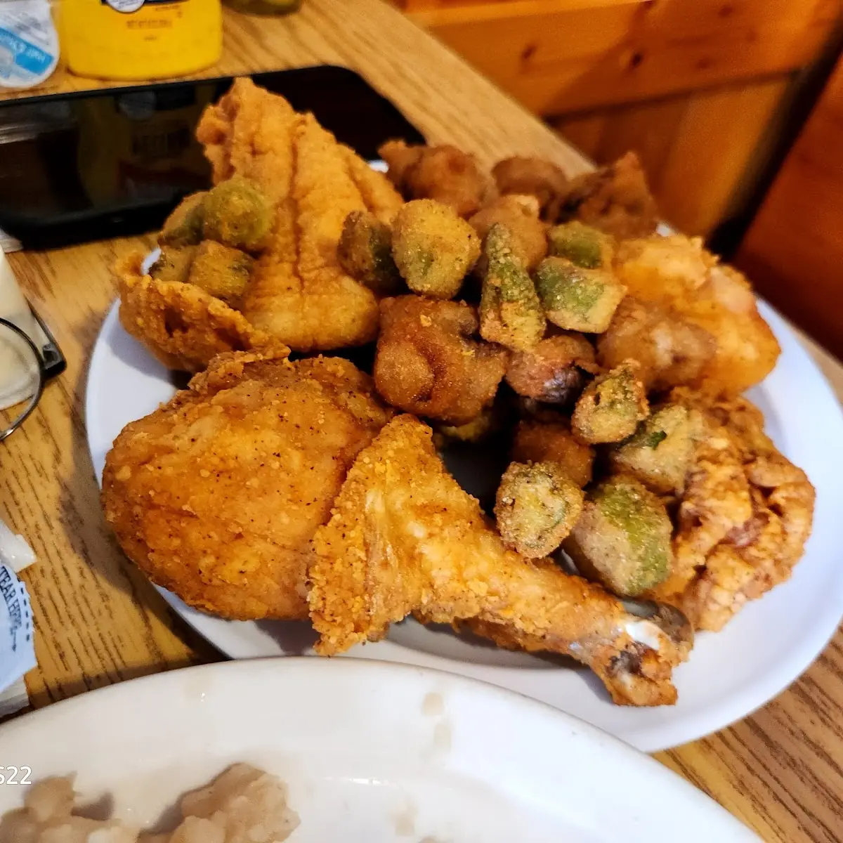 Fried Chicken Fried Mushrooms and Okra