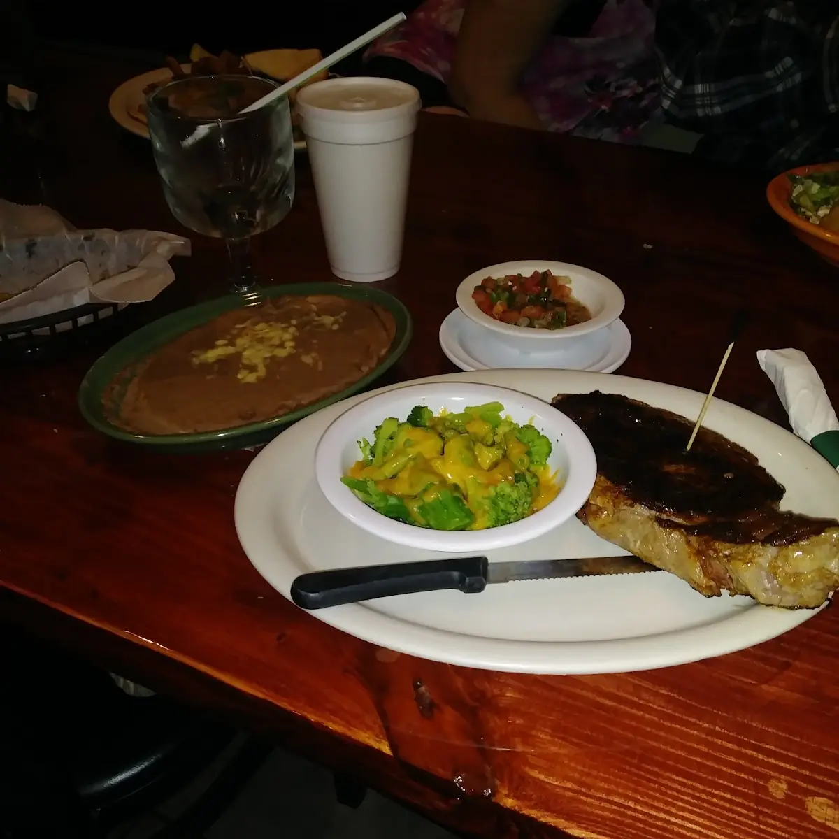 Steak and Refried Beans with Broccoli and Cheese