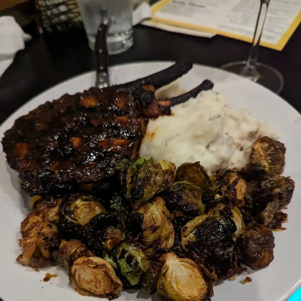 Bone-In Pork Chop with Brussel Sprouts