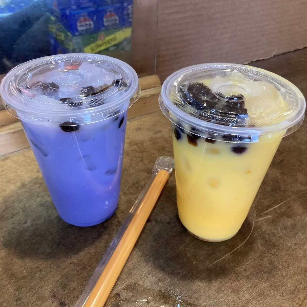 Taro Bubble Tea and Mango Bubble Tea