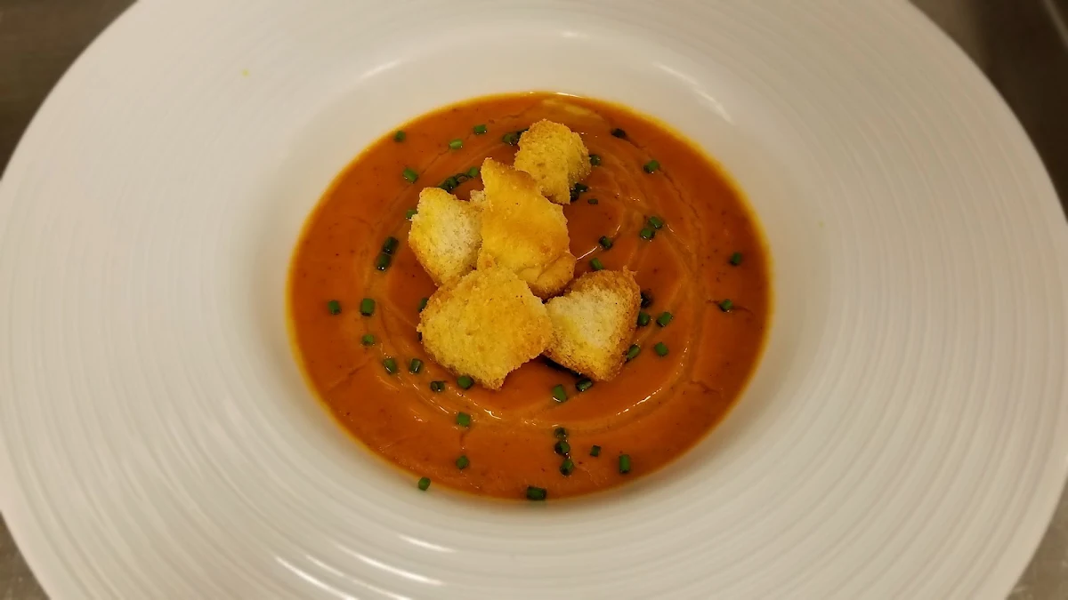Tomato Soup with Smoked Mozzarella Cheese
