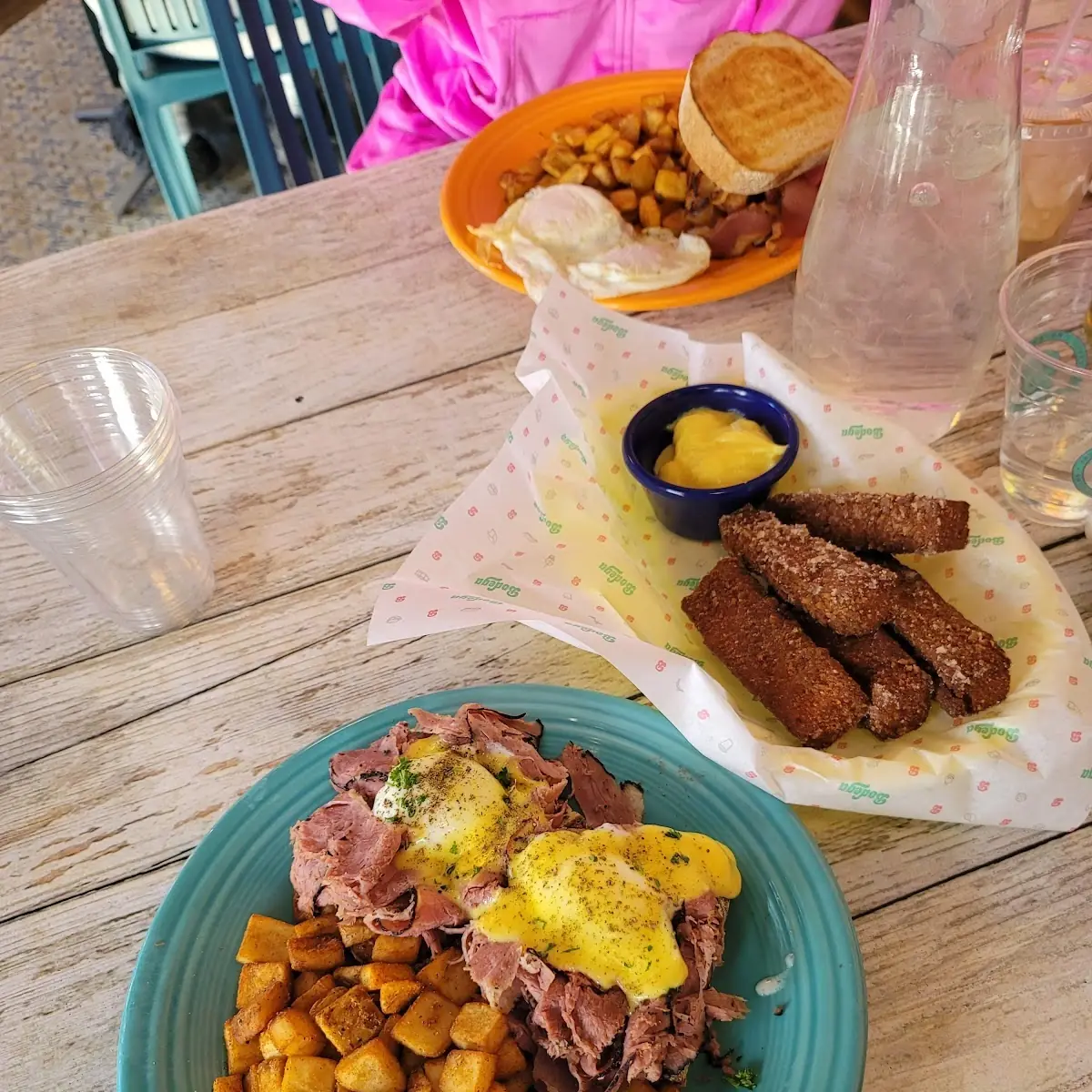 Pastrami Benedict and Cini Sticks