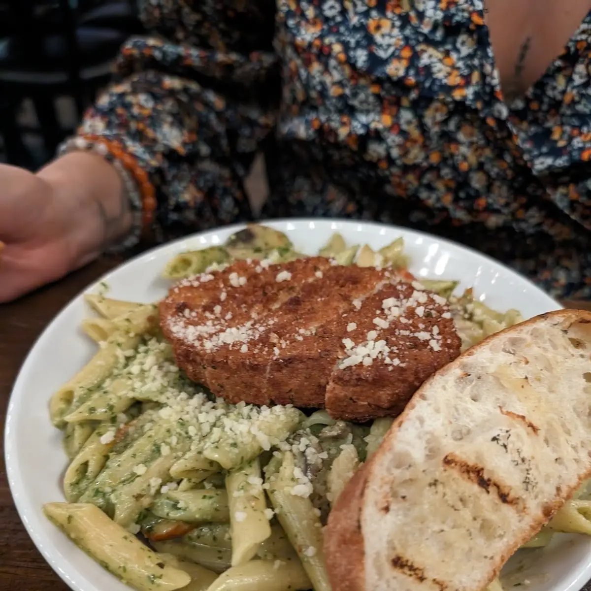 Pesto Penne with Crispy Chicken